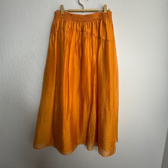 Vince smocked-waist high-waisted skirt orange Size S/P - Picture 7 of 12